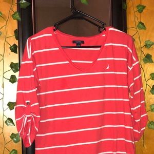 Coral striped nautica women’s size large top